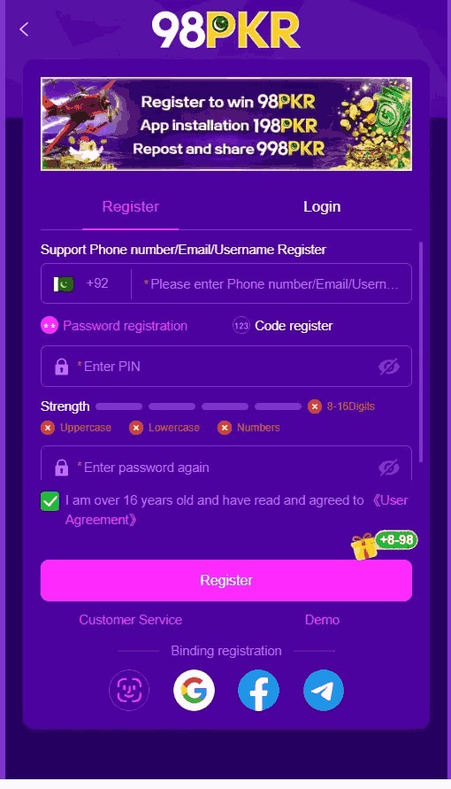 98PKR Game register