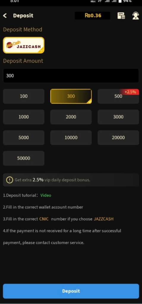PK500 Game deposit