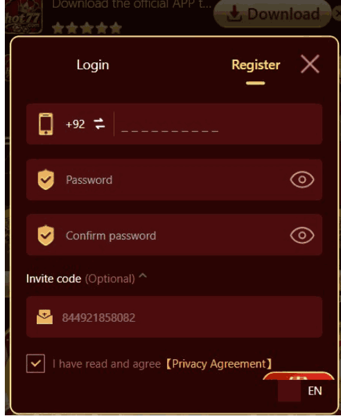 Hot777  Game register