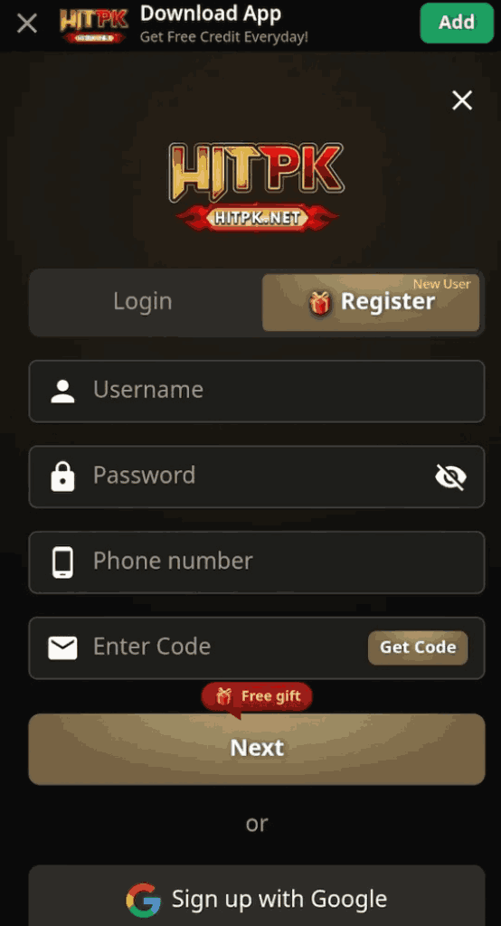 HITPK Game REGISTER